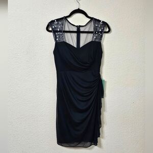 Stenay Dress Womens 4 Blue Beaded Embellished Sleeveless Ruched Back Zip